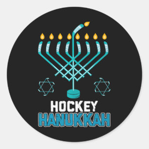 Funny Hockey Hanukkah Menorah Jewish Festival Classic Round Sticker