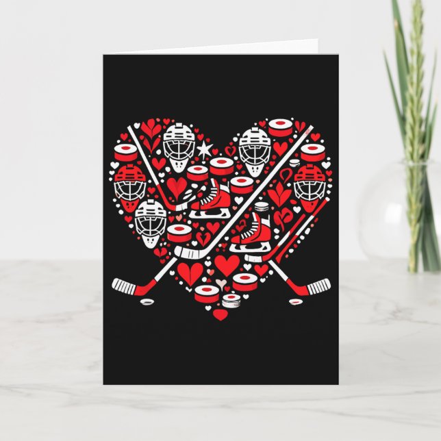 Funny Hockey Heart Valentine Hockey Womens Mens Ki Card (Front)