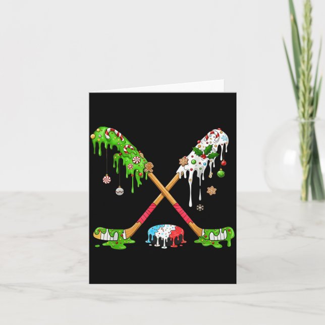 Funny Hockey Holiday Candy Cane Gingerbread  Card (Front)