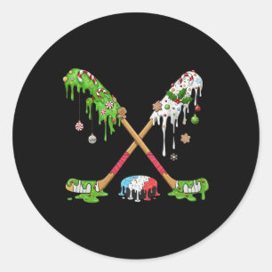 Funny Hockey Holiday Candy Cane Gingerbread Gift I Classic Round Sticker
