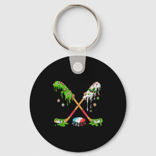 Funny Hockey Holiday Candy Cane Gingerbread  Key Ring