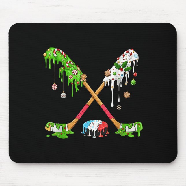 Funny Hockey Holiday Candy Cane Gingerbread  Mouse Mat (Front)