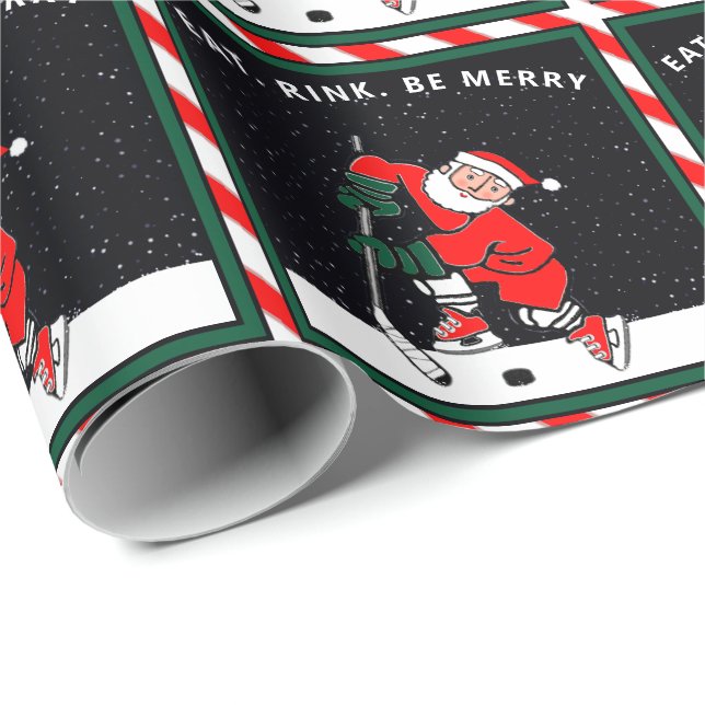 Funny Hockey Holiday Gift Wrapping Paper (Roll Corner)