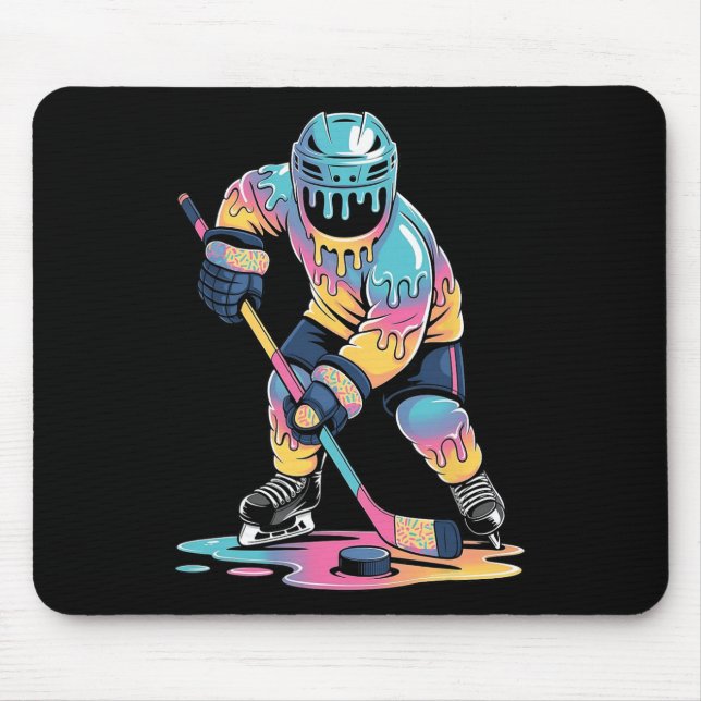 Funny Hockey Ice Cream Drip Boys Youth Hockey Play Mouse Mat (Front)