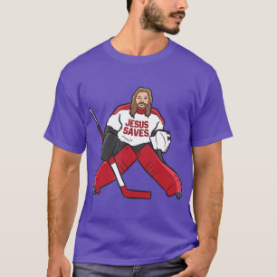 Funny Hockey Jesus Saves Hockey Goalie  T-Shirt