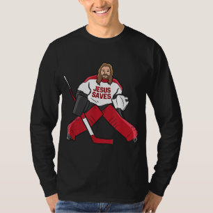Funny Hockey Jesus Saves Hockey Goalie T-Shirt