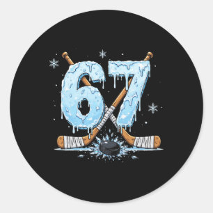 Funny Hockey Lovers Drip 6-7 Number Six Seven Puck Classic Round Sticker