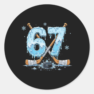 Funny Hockey Lovers Drip 6-7 Number Six Seven Puck Classic Round Sticker