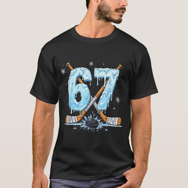 Funny Hockey Lovers Drip 6-7 Number Six Seven Puck T-Shirt (Front)