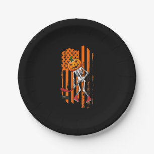 Funny Hockey Player Fan Gift Skeleton Halloween Paper Plate