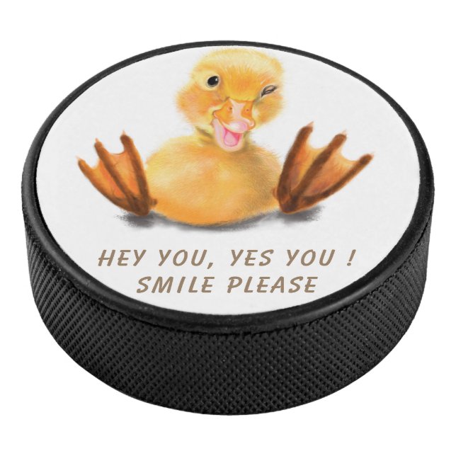 Funny Hockey Puck with Happy Yellow Duck - Smile (3/4)