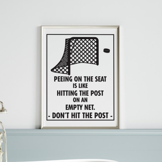 Funny Hockey Themed Bathroom Peeing on the Seat Poster (Creator Uploaded)