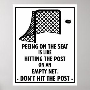 Funny Hockey Themed Bathroom Peeing on the Seat Poster