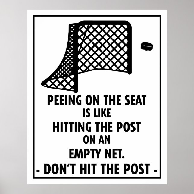 Funny Hockey Themed Bathroom Peeing on the Seat Poster (Front)