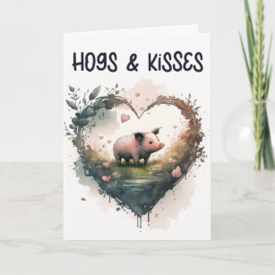 Funny Hogs and Kisses Pig Valentine's Day Holiday Card