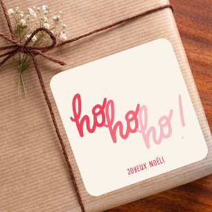 Funny Hohoho Joyeux Noel Red Pink Typography Square Sticker