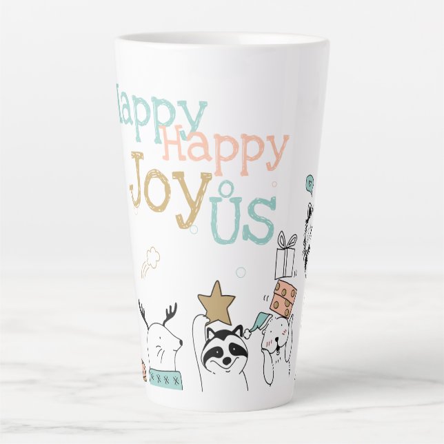 Funny Holiday Cartoon Animals Happy Happy Latte Mug (Front)