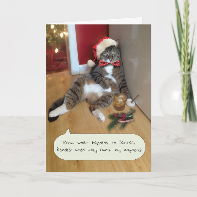 Funny Holiday Cat Card, Santa's Reindeer (Front)