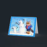 Funny holiday cat mouse snowman card<br><div class="desc">Whether for Christmas, Hanukkah or just the holiday season, this cute, fun card is a great way to send your best wishes. You can customise the frame colour and message inside, if you'd like. This image is also available on other products including postage in my Zazzle store.</div>