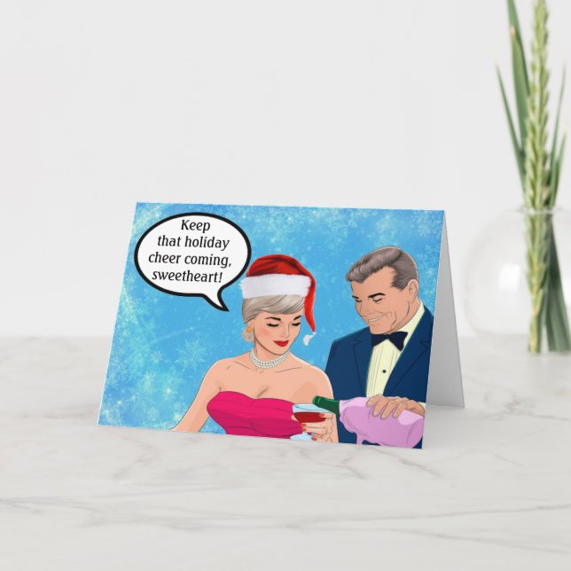Funny Holiday Cheer Wine Folded Holiday Card (Front)