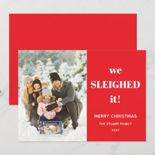 Funny Holiday Cute Christmas Photo Sleighed It Card