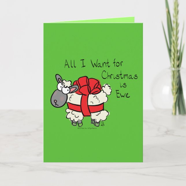 Funny Holiday Cute Sheep Christmas Cartoon Card (Front)