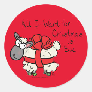 Funny Holiday Cute Sheep Christmas Cartoon Classic Round Sticker
