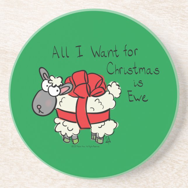 Funny Holiday Cute Sheep Christmas Cartoon Coaster (Front)