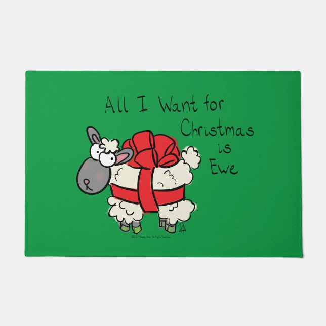 Funny Holiday Cute Sheep Christmas Cartoon Doormat (Front)