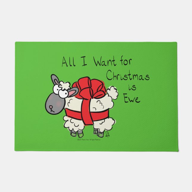Funny Holiday Cute Sheep Christmas Cartoon Doormat (Front)
