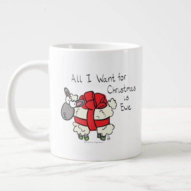 Funny Holiday Cute Sheep Christmas Cartoon Large Coffee Mug (Left)