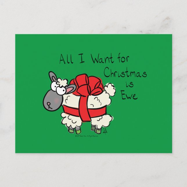 Funny Holiday Cute Sheep Christmas Cartoon Postcard (Front)