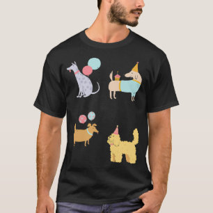 Funny holiday dogs. Dogs with cakes and balloons p T-Shirt
