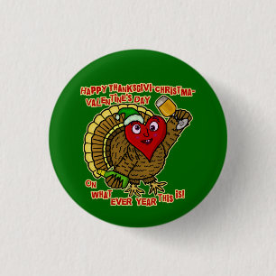 Funny Holiday Drunk Turkey Heart 3 Cm Round Badge