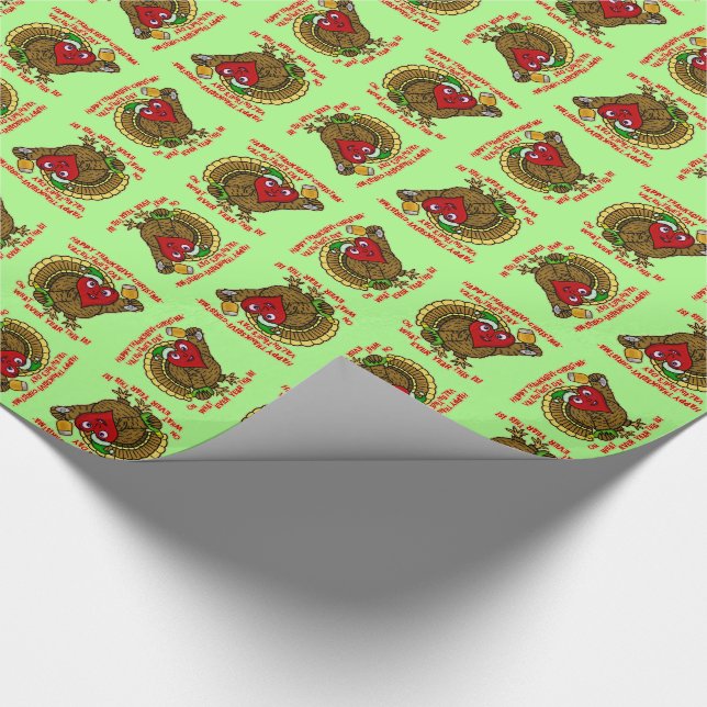 Funny Holiday Drunk Turkey Heart Wrapping Paper (Corner)