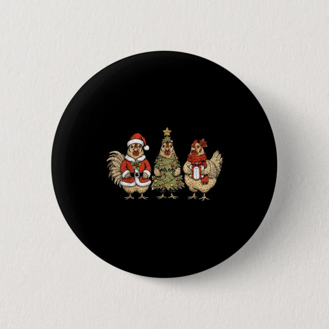Funny Holiday Hen Christmas Chicken  6 Cm Round Badge (Front)