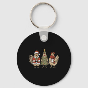 Funny Holiday Hen Christmas Chicken Key Ring