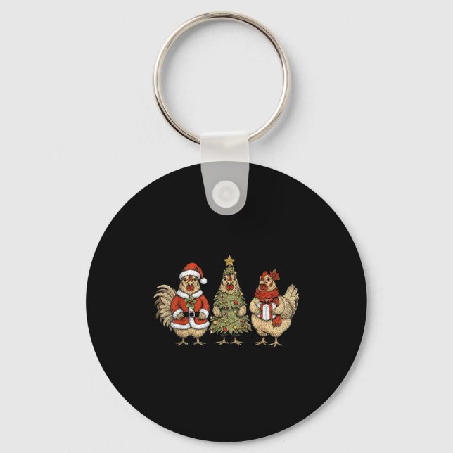 Funny Holiday Hen Christmas Chicken  Key Ring (Front)
