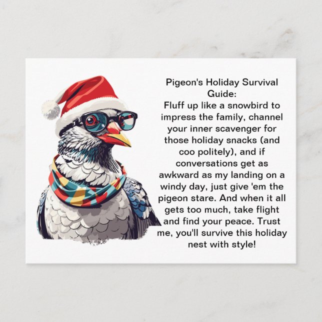 Funny Holiday Survival Tips From A Pigeon Postcard (Front)