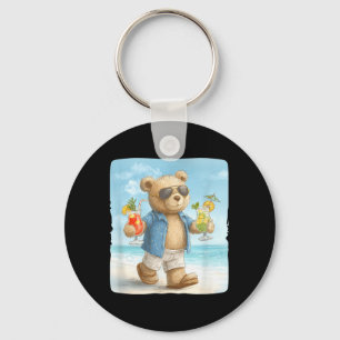 Funny Holiday Teddy Bear with Cocktails and Beach Key Ring