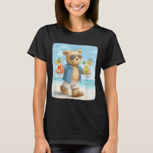Funny Holiday Teddy Bear with Cocktails and Beach T-Shirt