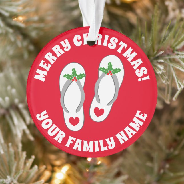 Funny holly leaf beach sandals tropical Christmas Ornament (Tree)