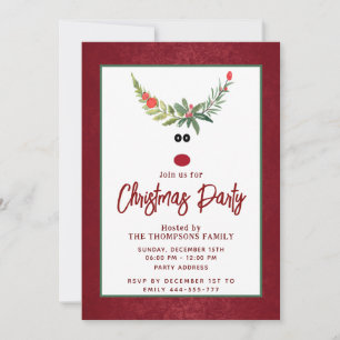 Funny holly reindeer Christmas party corporate Invitation