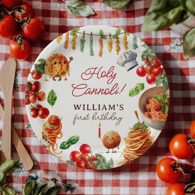 Funny Holy Cannoli little meatball 1st birthday Paper Plate (Funny Holy Cannoli little meatball 1st birthday Paper Plates)