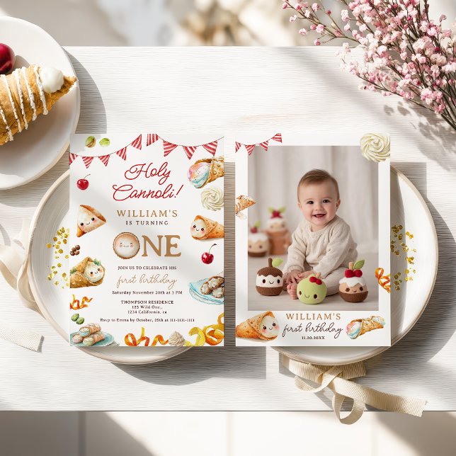 Funny Holy Cannoli Sweet 1st birthday photo Invitation (Funny Holy Cannoli Sweet 1st birthday photo Invitation)