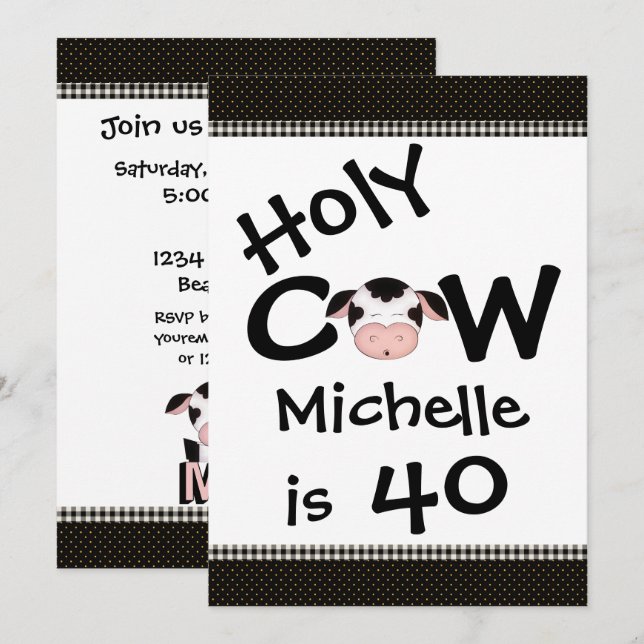 Funny Holy Cow 40th Humourous Birthday Invitation (Front/Back)