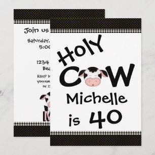 Funny Holy Cow 40th Humourous Birthday Invitation