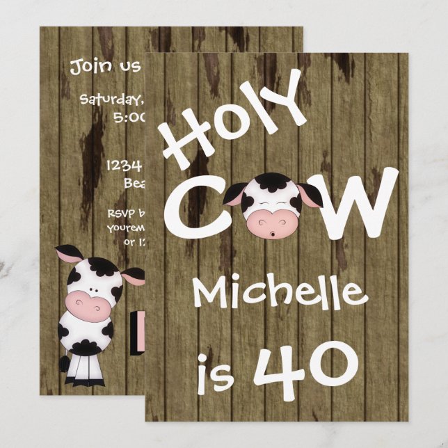 Funny Holy Cow 40th Humourous Birthday Invitation (Front/Back)