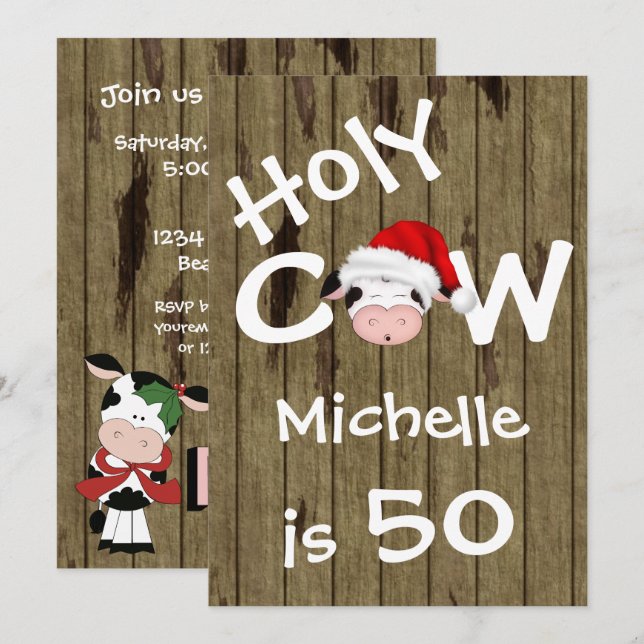 Funny Holy Cow 50th Christmas Birthday Invitation (Front/Back)
