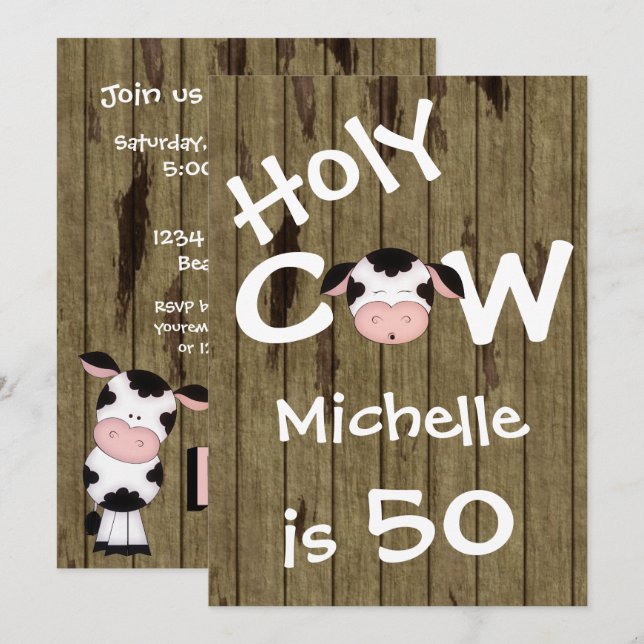 Funny Holy Cow 50th Humourous Birthday Party Invitation (Front/Back)